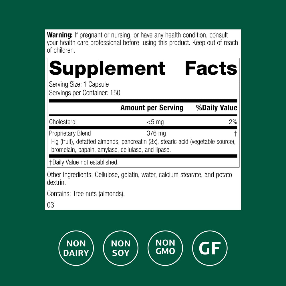 Standard Process Multizyme bottle back label highlights enzymes and usage directions