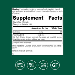 Standard Process Multizyme bottle back label highlights enzymes and usage directions