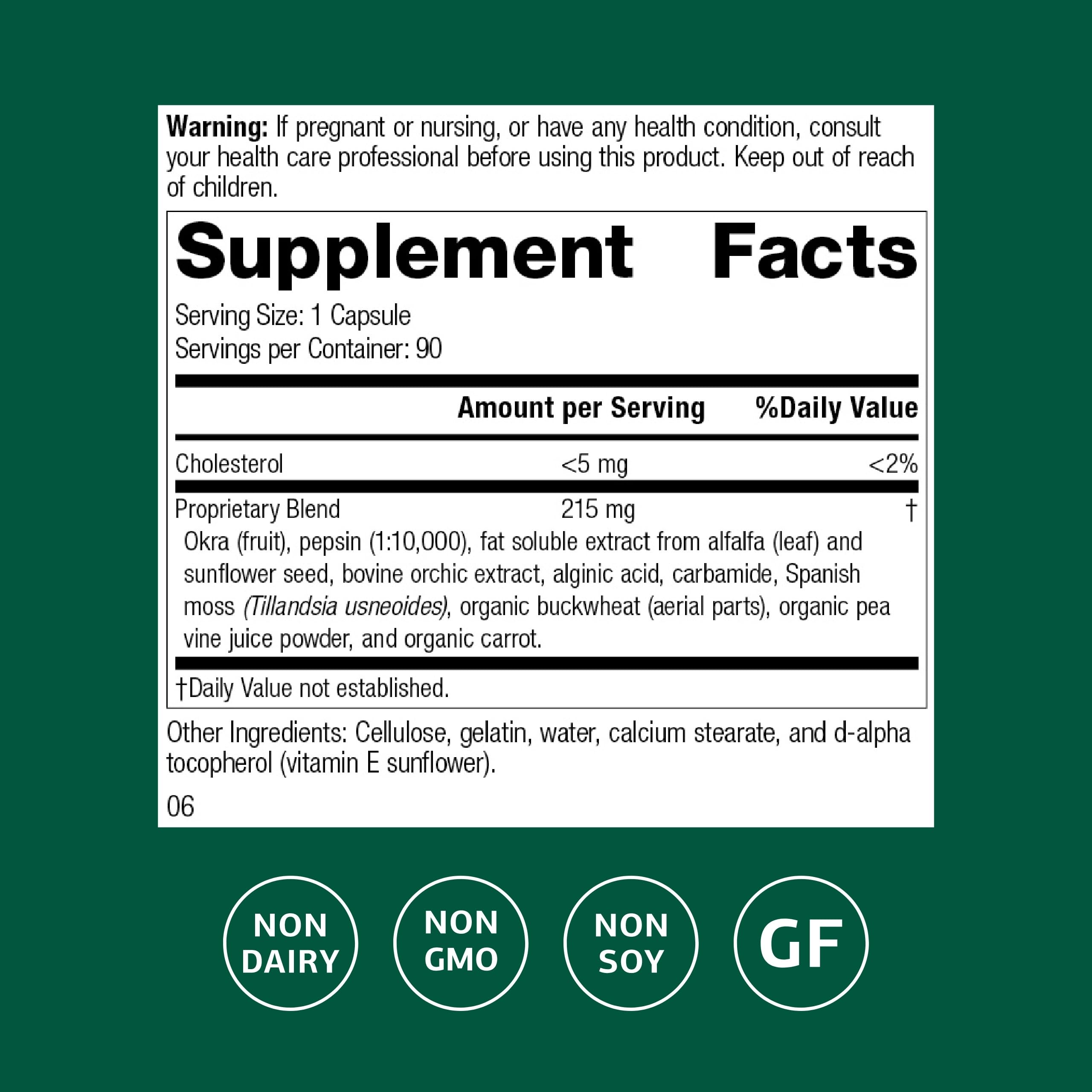 Okra Pepsin E3 capsules promoting protein digestion support.