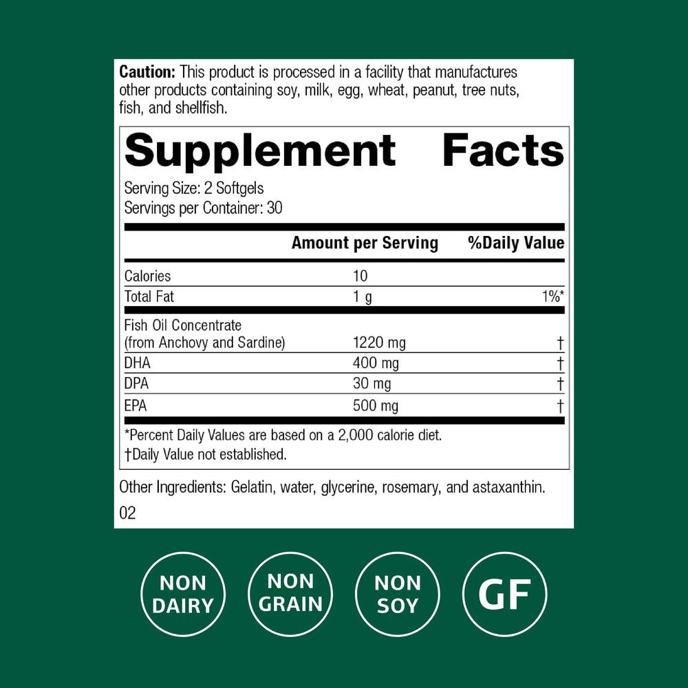 Standard Process Olprima EPA|DHA softgels pack showing two-daily serving option.