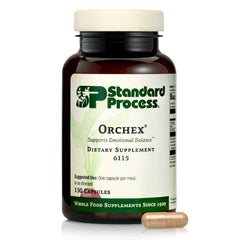 Standard Process Orchex 150 capsules in a bottle suggests daily balance.