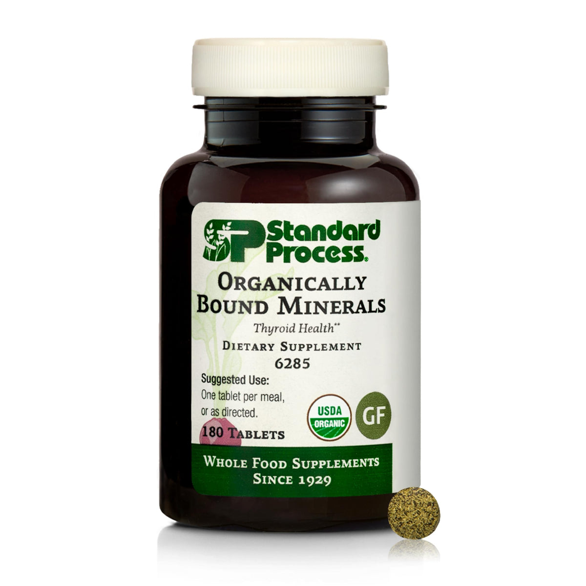 Standard Process Organically Bound Minerals bottle front view highlighting product packaging and iodine source