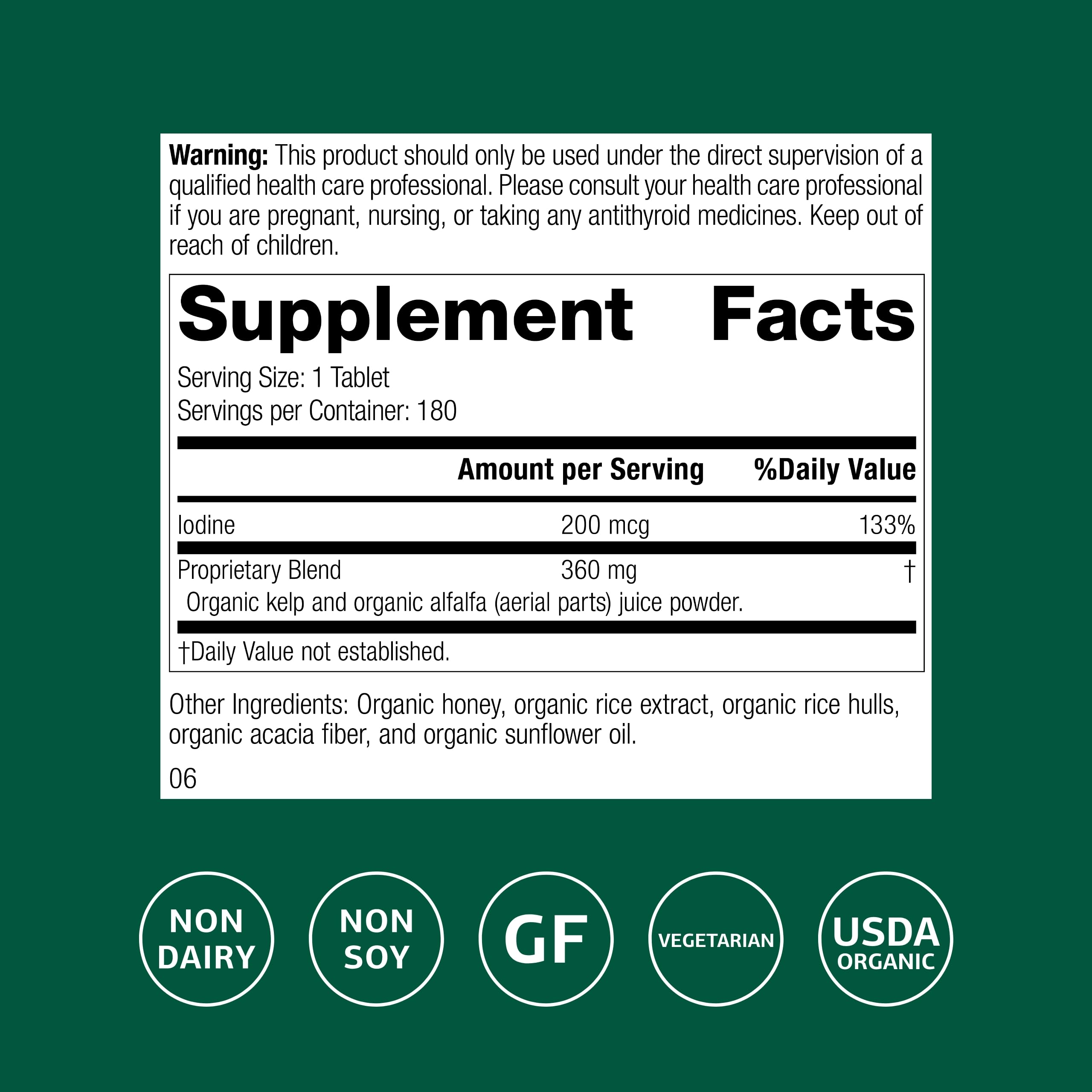 Closeup of Organically Bound Minerals label showing whole-food iodine from alfalfa and kelp