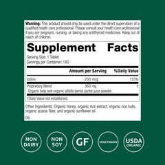 Closeup of Organically Bound Minerals label showing whole-food iodine from alfalfa and kelp
