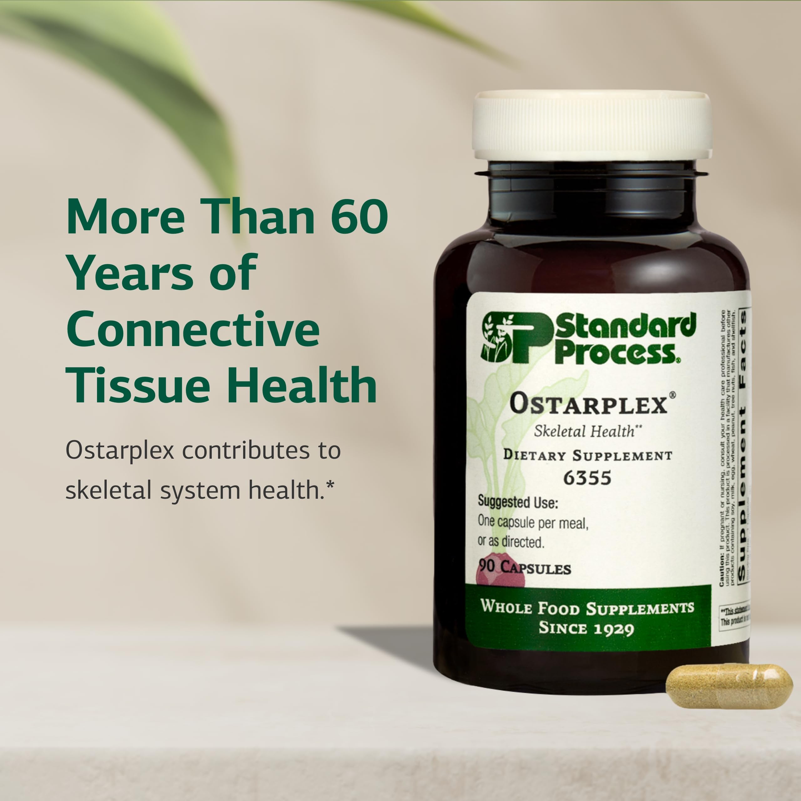 Standard Process Ostarplex bottle dispensing view illustrating daily dosing convenience.