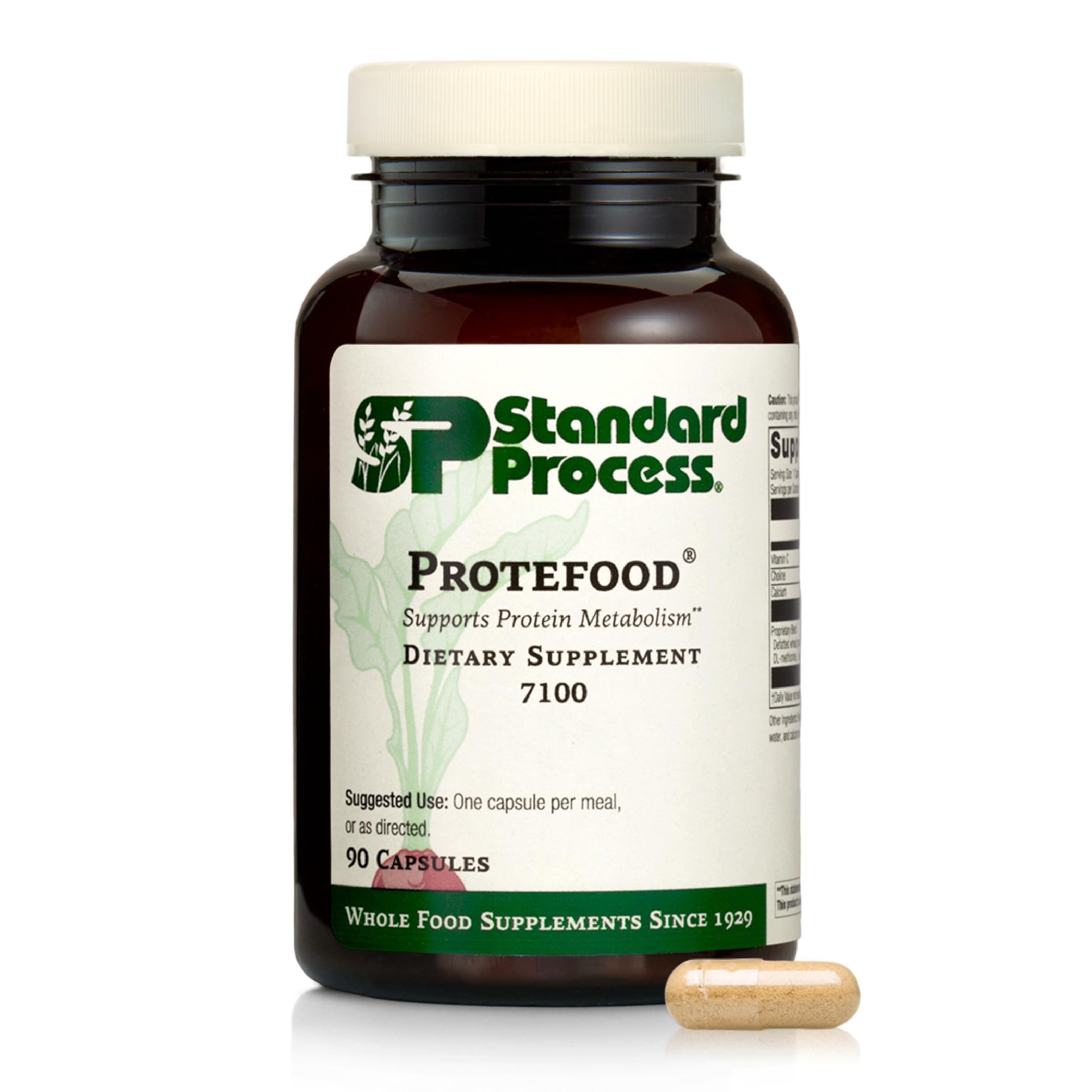 Standard Process Protefood bottle shown as a whole-food based supplement for bone and immune health.