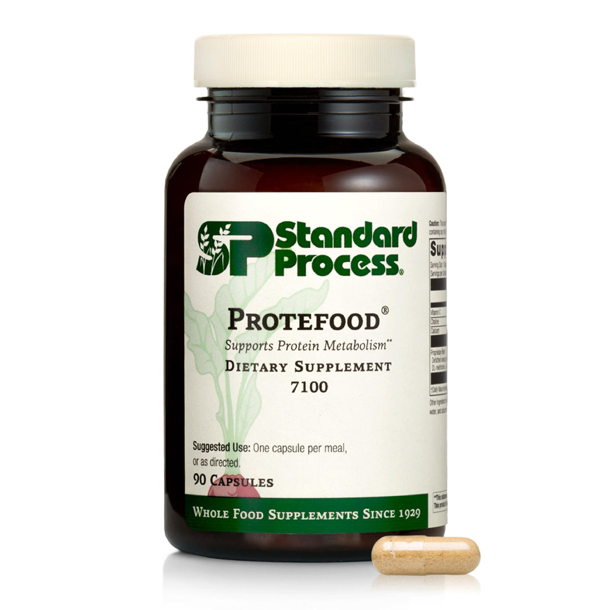 Standard Process Protefood bottle shown as a whole-food based supplement for bone and immune health.