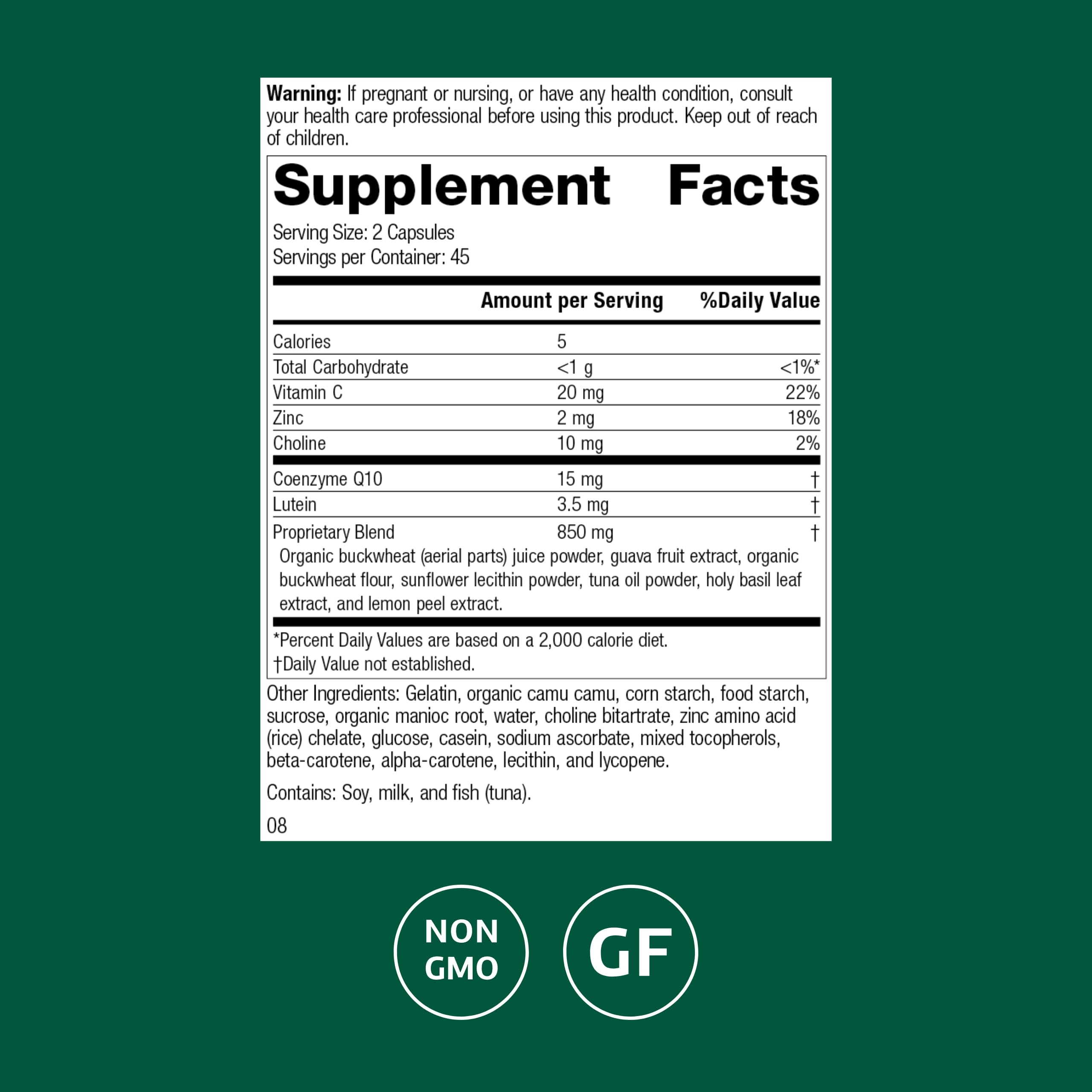 Standard Process Regeneplex capsules close-up showing vitamin C and zinc.
