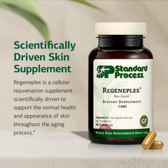 Standard Process Regeneplex packaging box on display for skin health.
