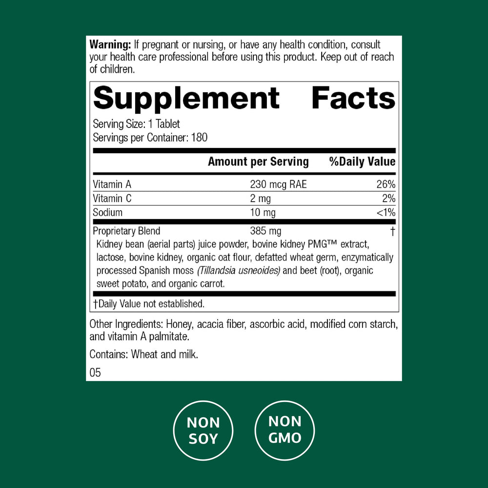 Standard Process Renafood tablets highlight antioxidant activity and convenient daily dosage.