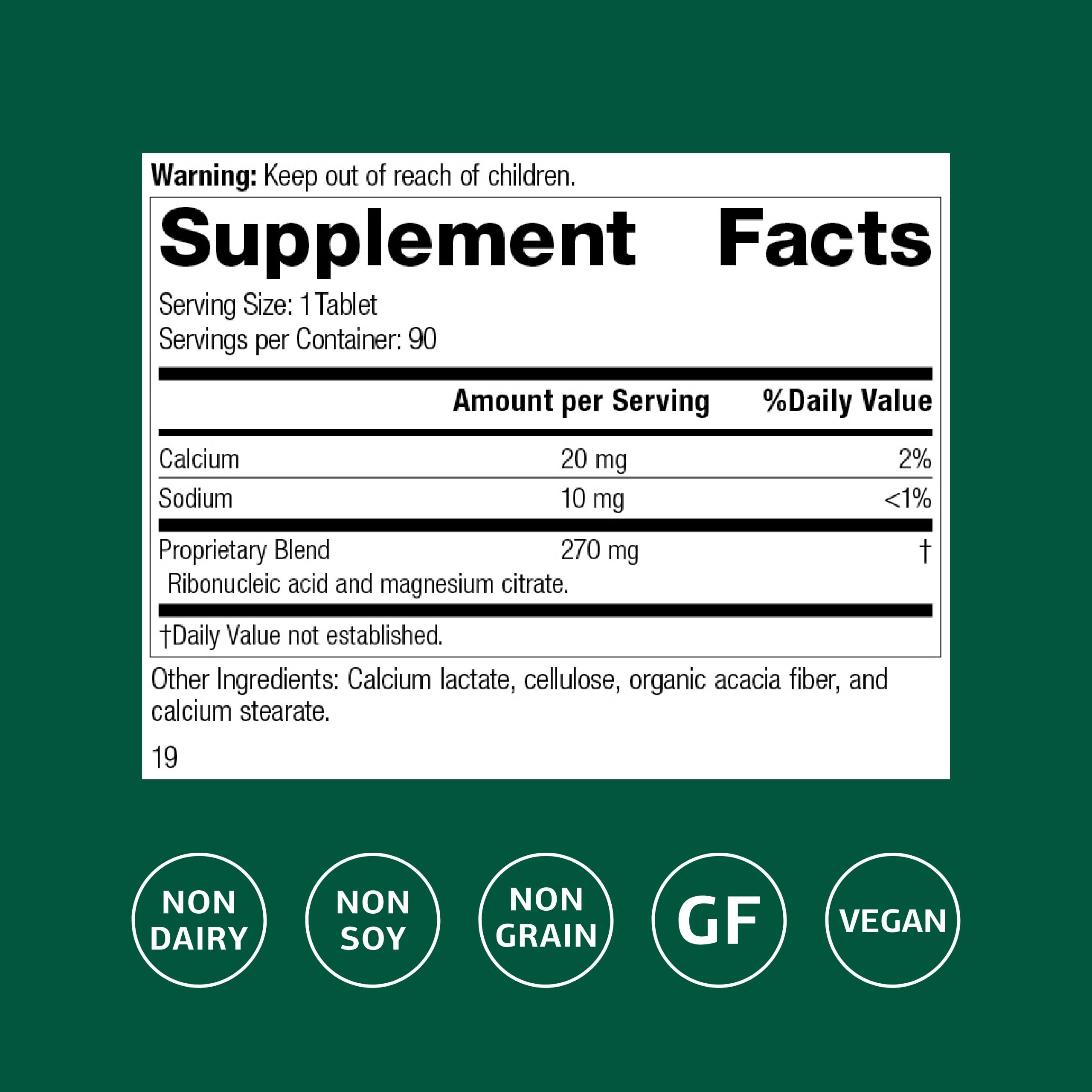 Standard Process RNA tablets close-up suggesting protein synthesis support.