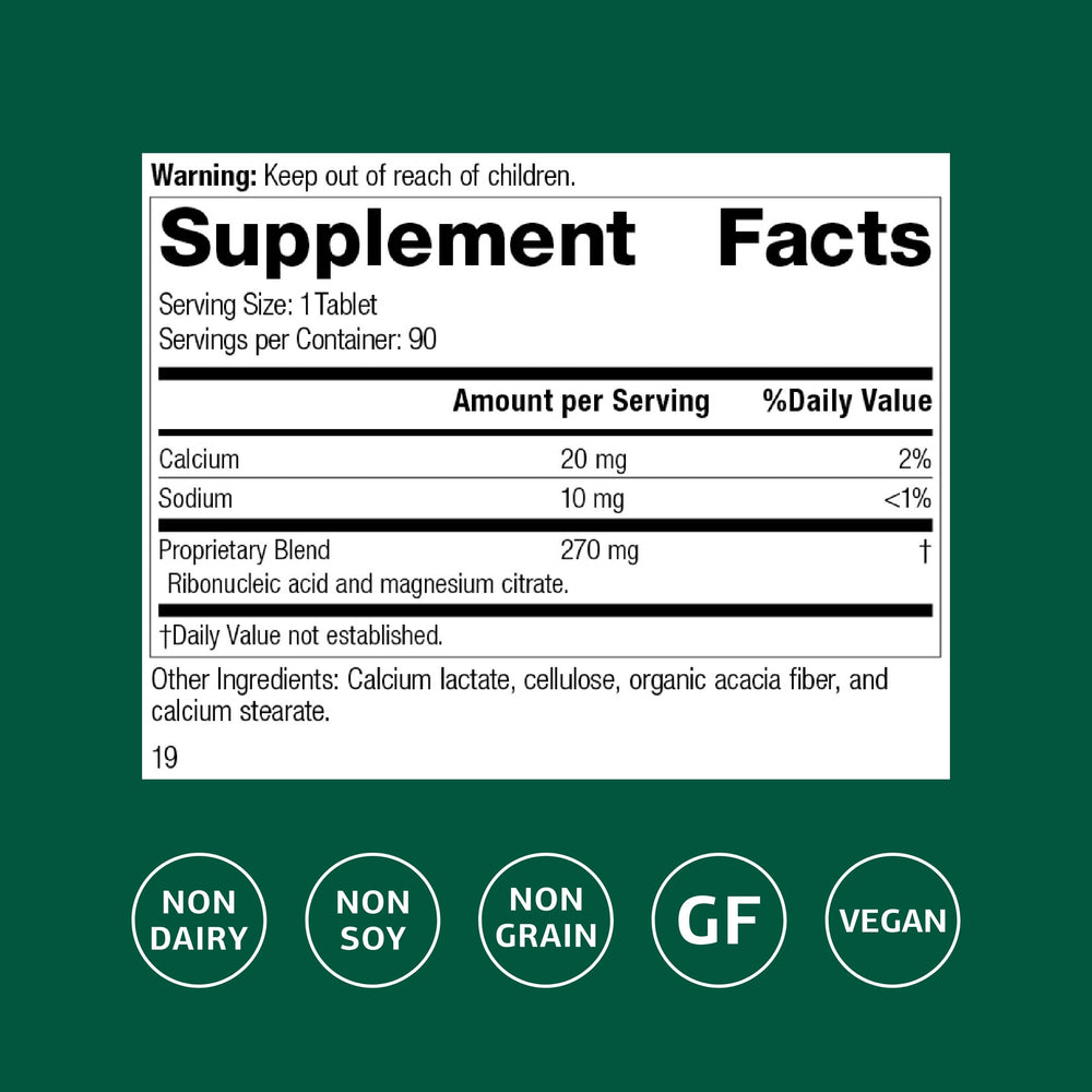 Standard Process RNA tablets close-up suggesting protein synthesis support.
