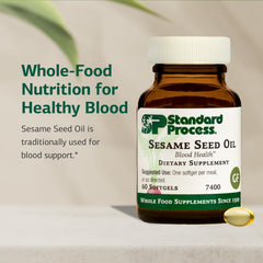 Close look at Standard Process sesame seed oil softgels capsules ready to swallow