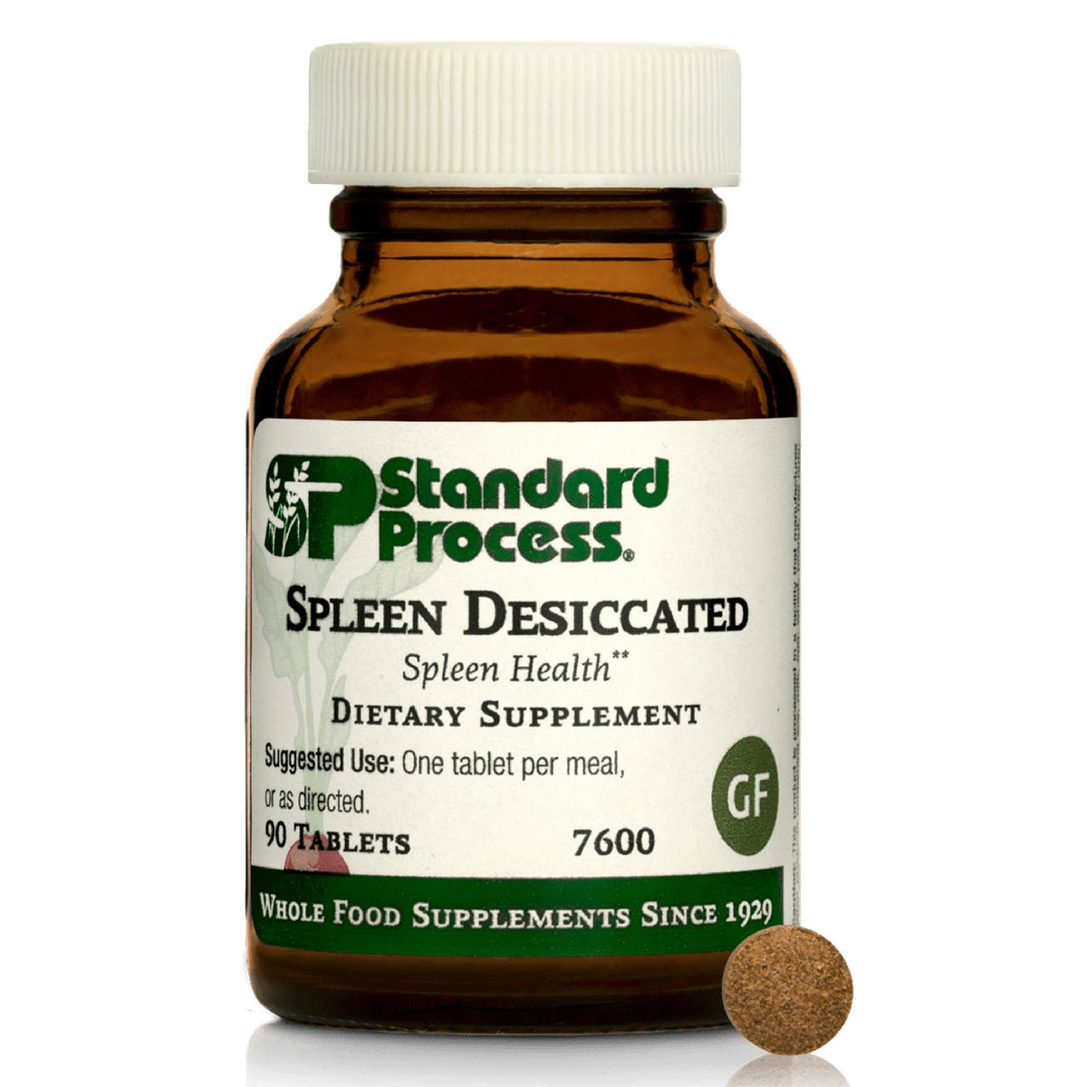 Standard Process Spleen Desiccated bottle close-up for immune support and whole-food benefits.