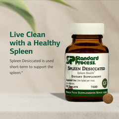 Standard Process Spleen Desiccated ingredients close-up highlighting bovine and ovine spleen blend.