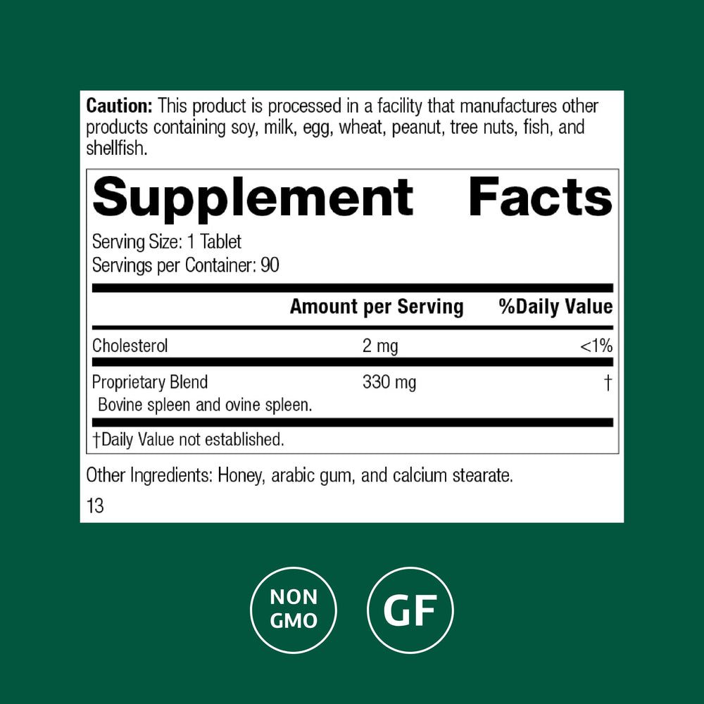 Standard Process Spleen Desiccated tablet pour showing easy daily intake for spleen health support.
