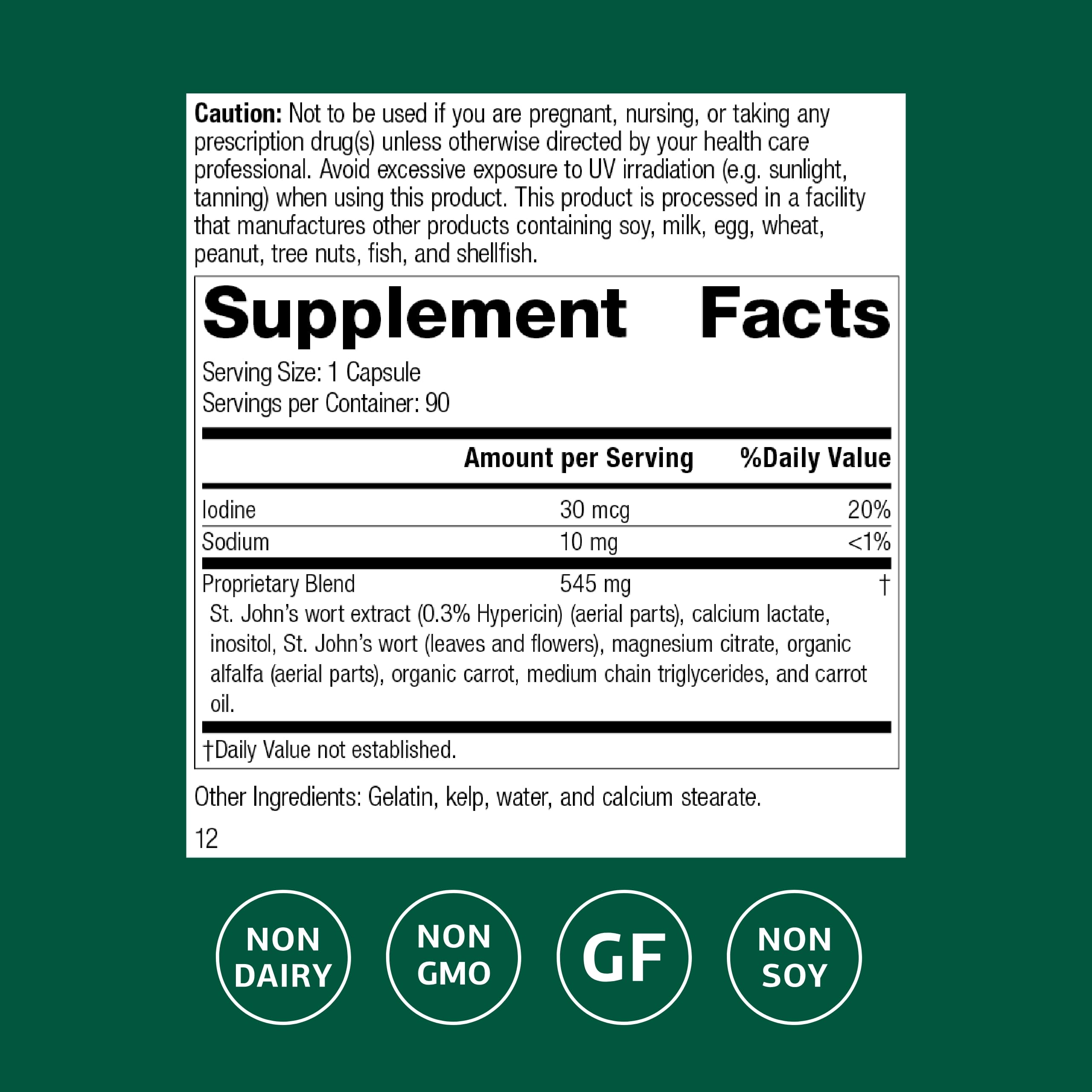 Standard Process St. John's Wort-IMT label highlights ingredients for holistic wellness.