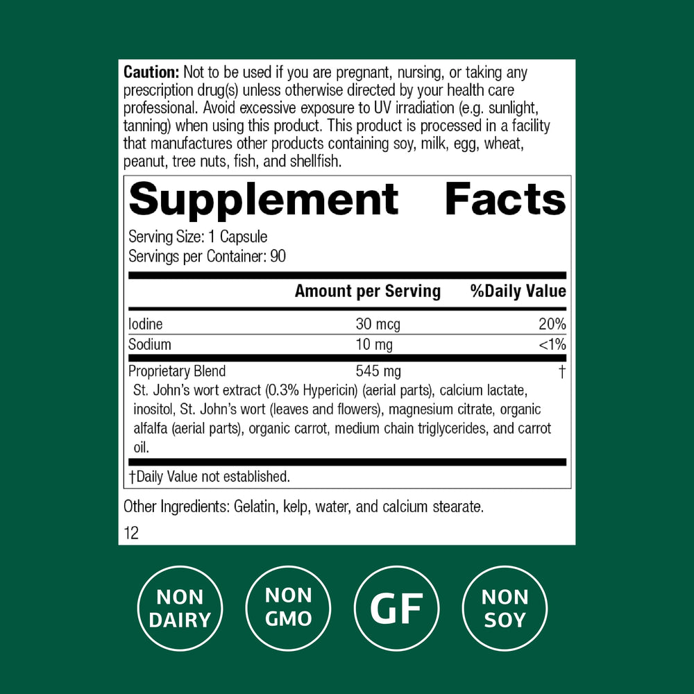 Standard Process St. John's Wort-IMT label highlights ingredients for holistic wellness.