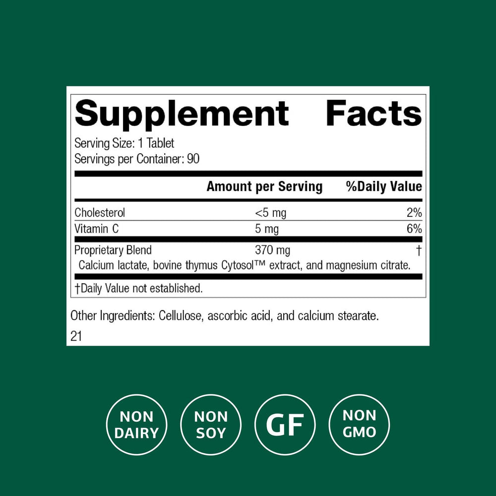 Standard Process Thymex bottle back label detailing ingredients and directions