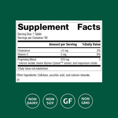 Standard Process Thymex bottle back label detailing ingredients and directions