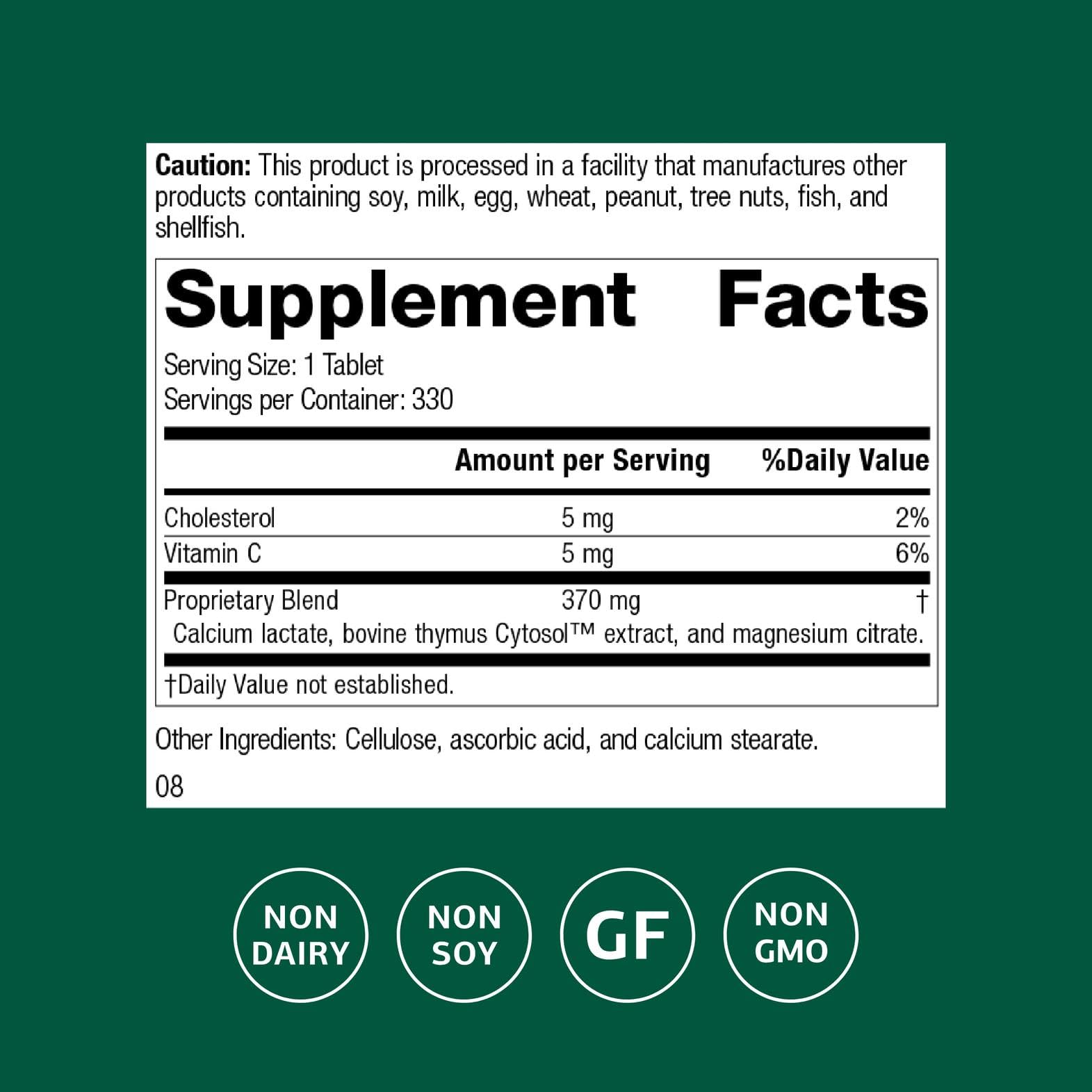 Standard Process Thymex cytosol tablets closeup for potential daily immune health support.