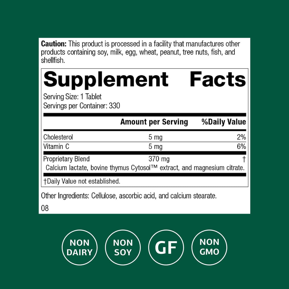 Standard Process Thymex cytosol tablets closeup for potential daily immune health support.