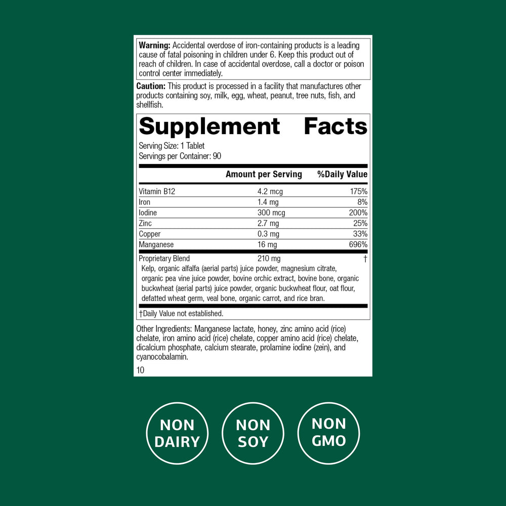 Standard Process Trace Minerals-B12 capsules closeup highlights iodine and zinc