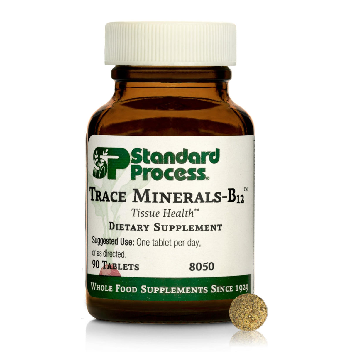 Standard Process Trace Minerals-B12 tablets in bottle may support thyroid function