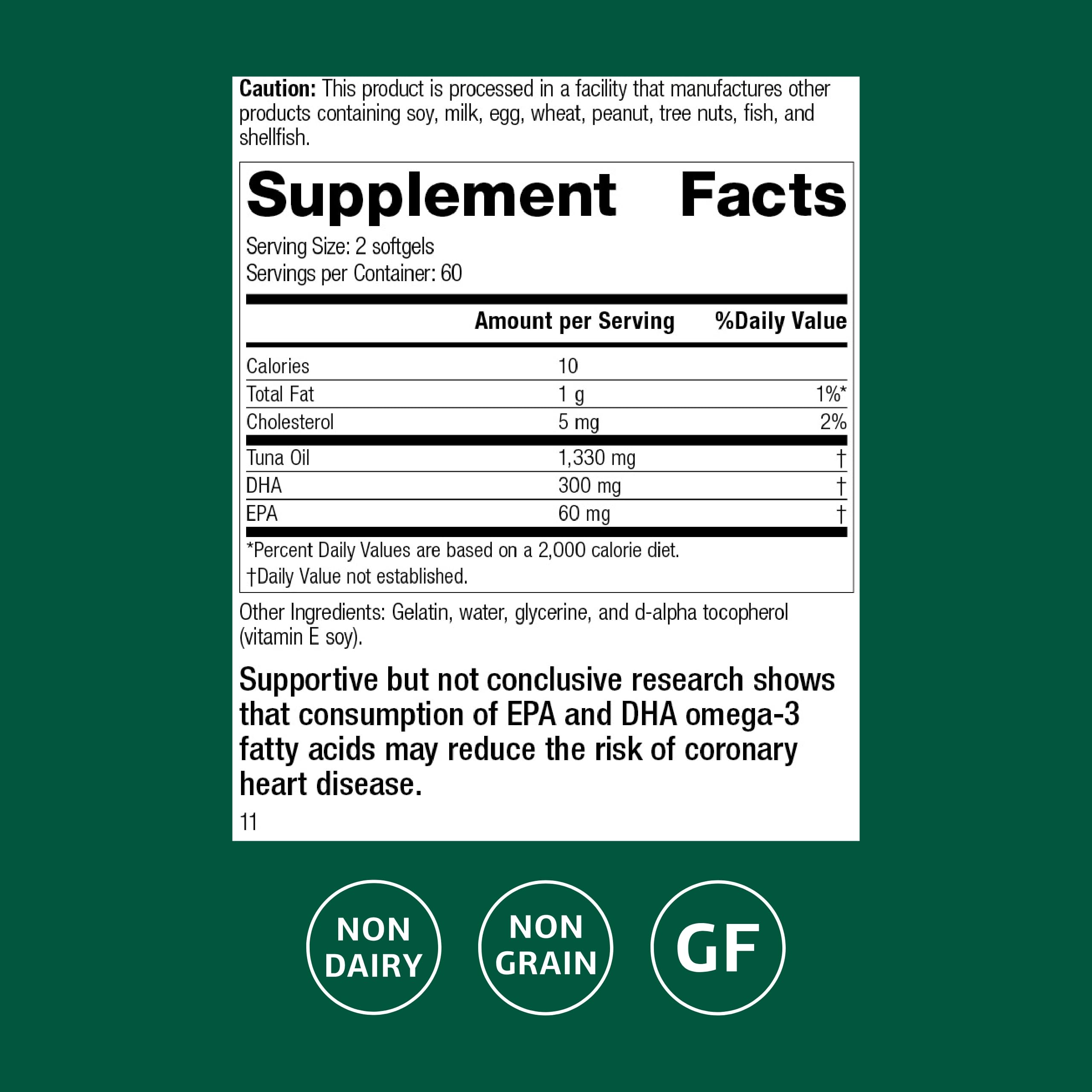 Standard Process Tuna Omega-3 Oil softgels close-up emphasizing EPA and DHA benefits