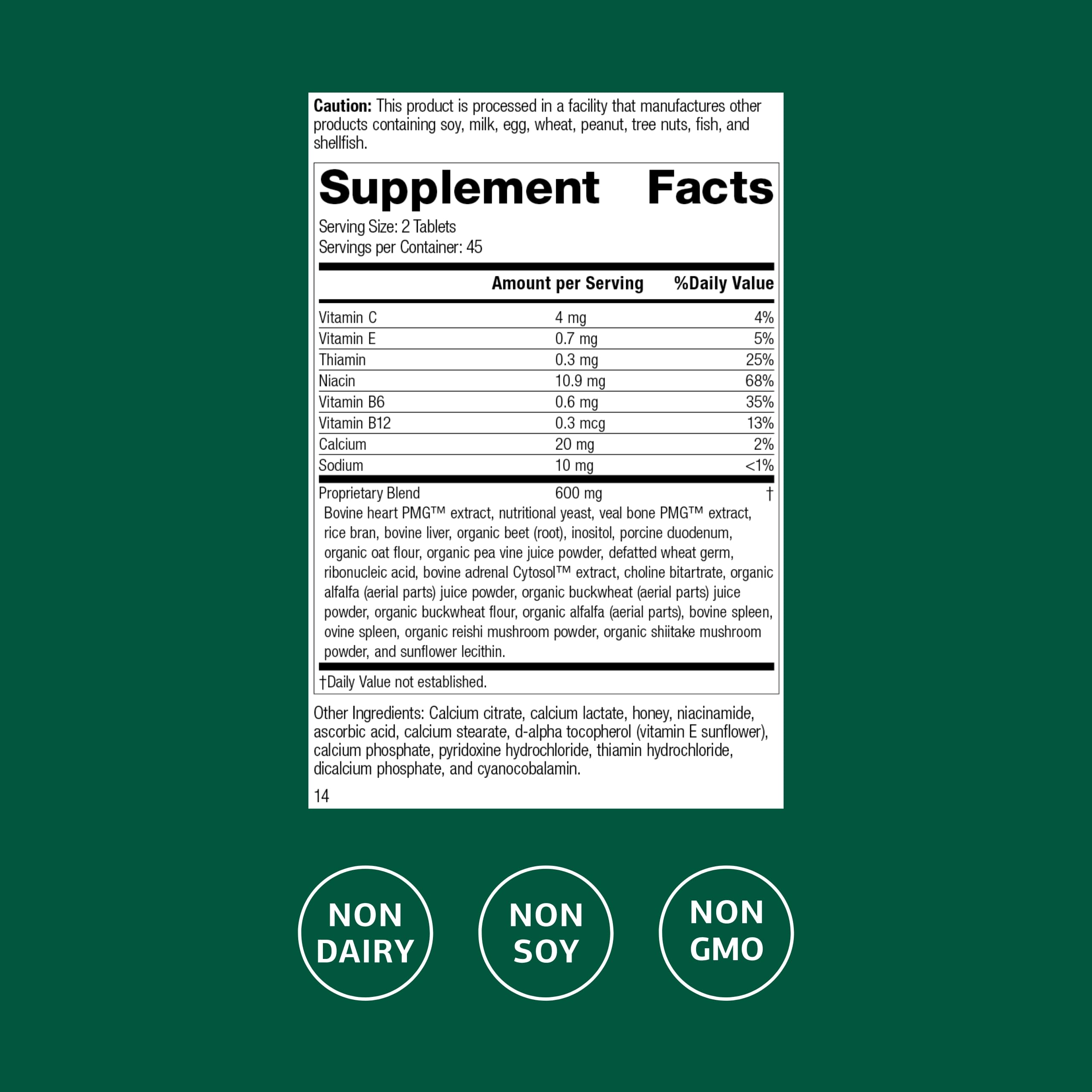 Close-up of Standard Process Vasculin label showing whole-food nutrition.