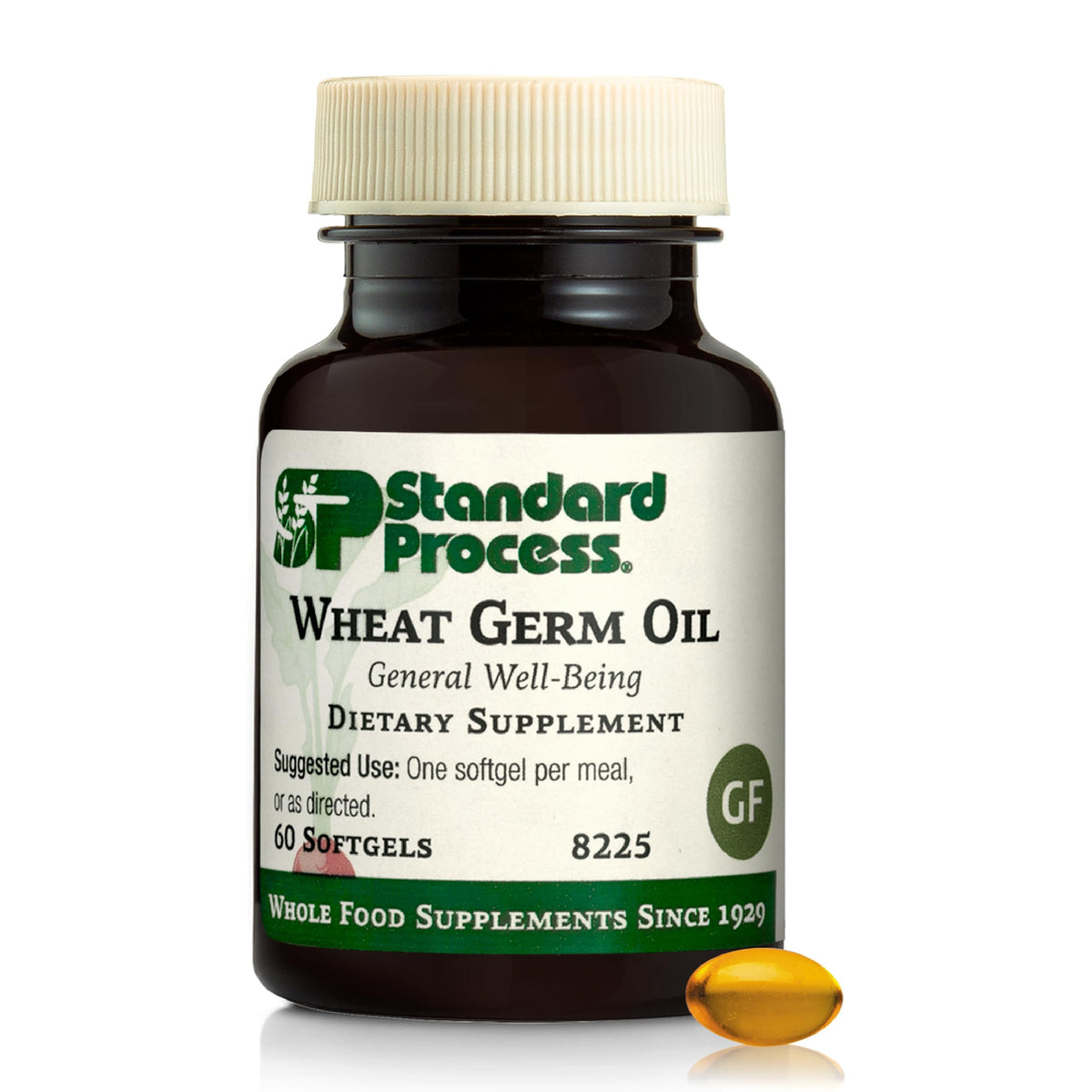 Standard Process Wheat Germ Oil bottle demonstrates antioxidant support for cellular health.