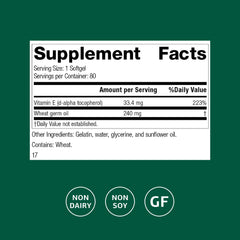 Standard Process Wheat Germ Oil Fortified bottle back detailing gluten-free and non-dairy benefits