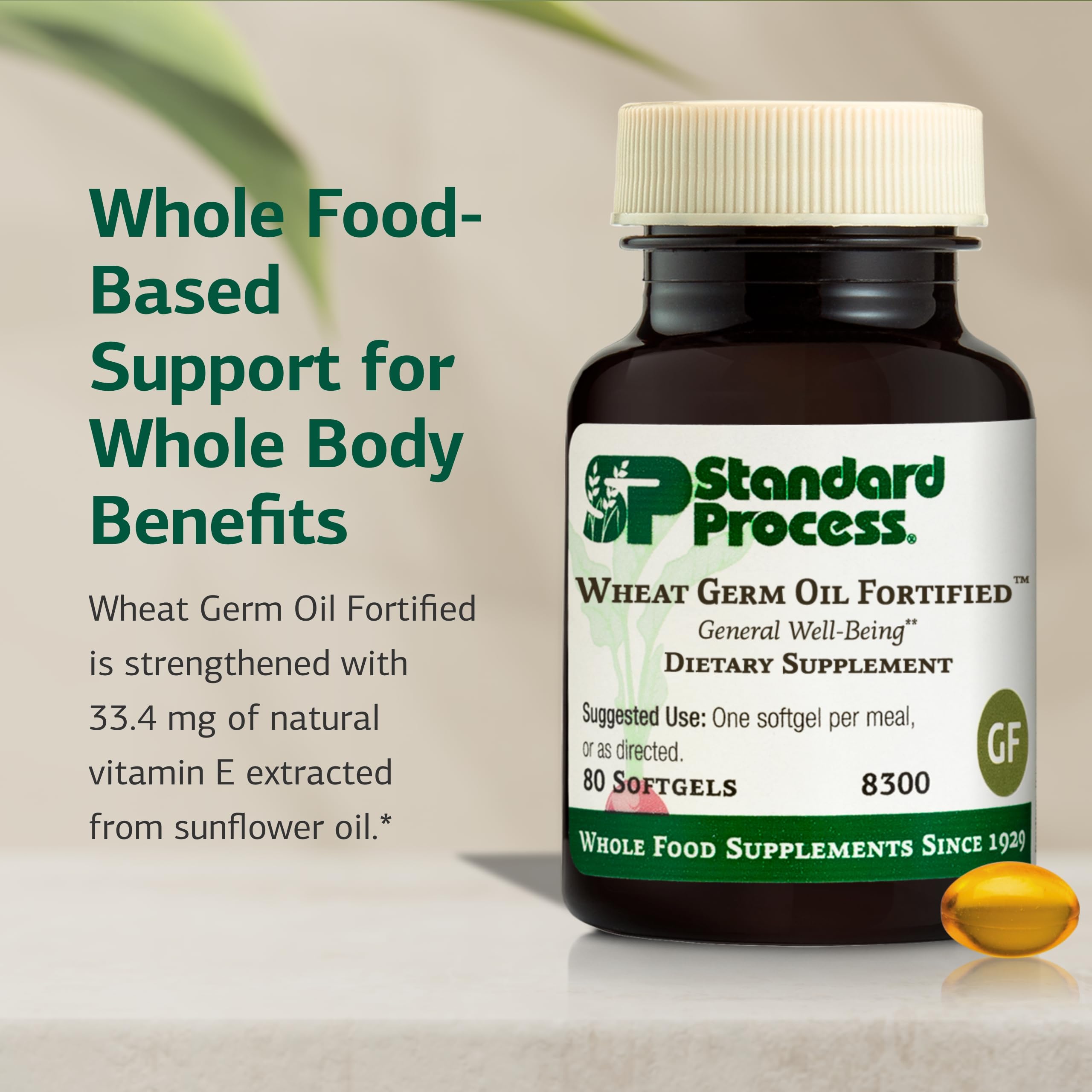 Standard Process Wheat Germ Oil Fortified softgels closeup emphasizes antioxidant activity