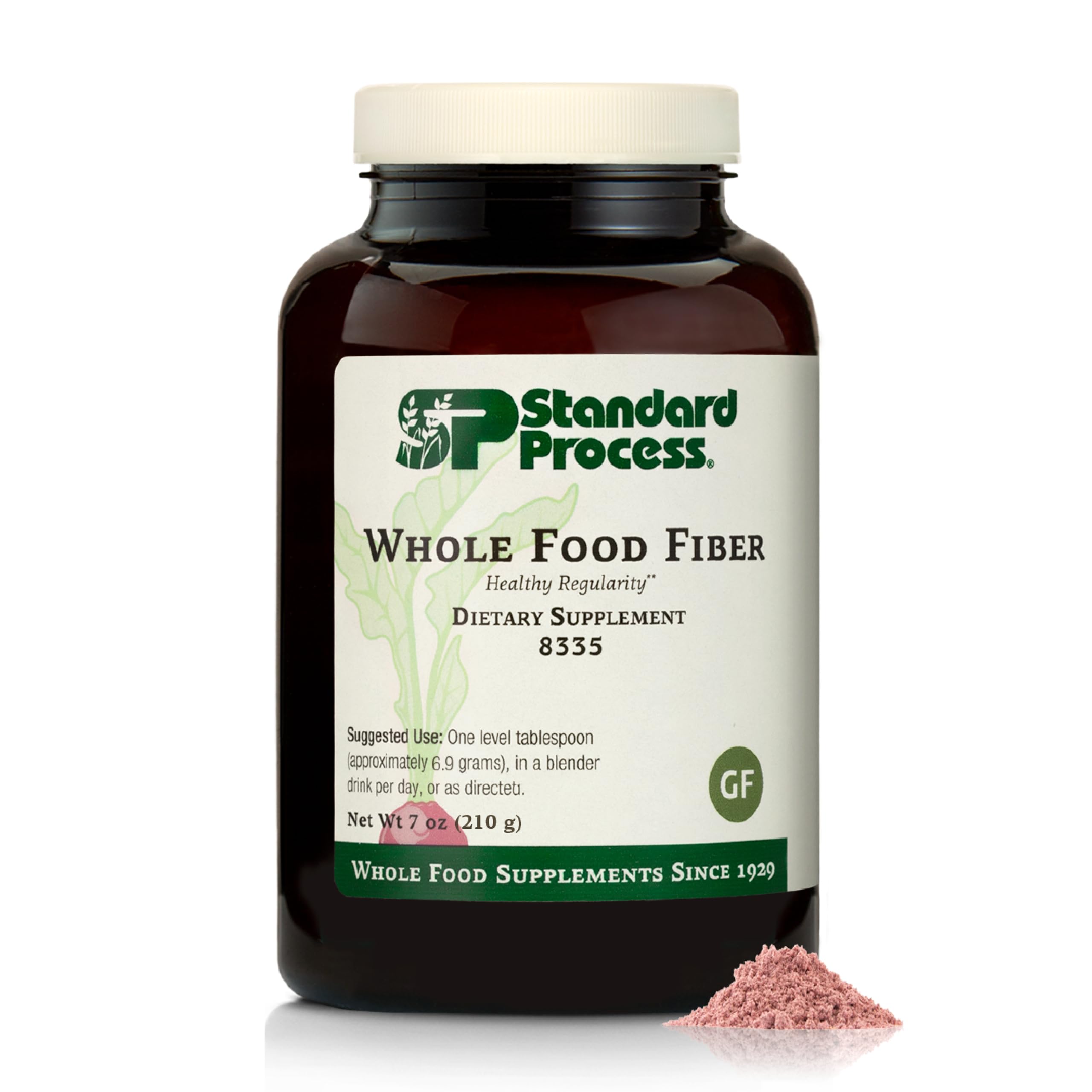 Standard Process Whole Food Fiber bottle label highlights ingredients and benefits.