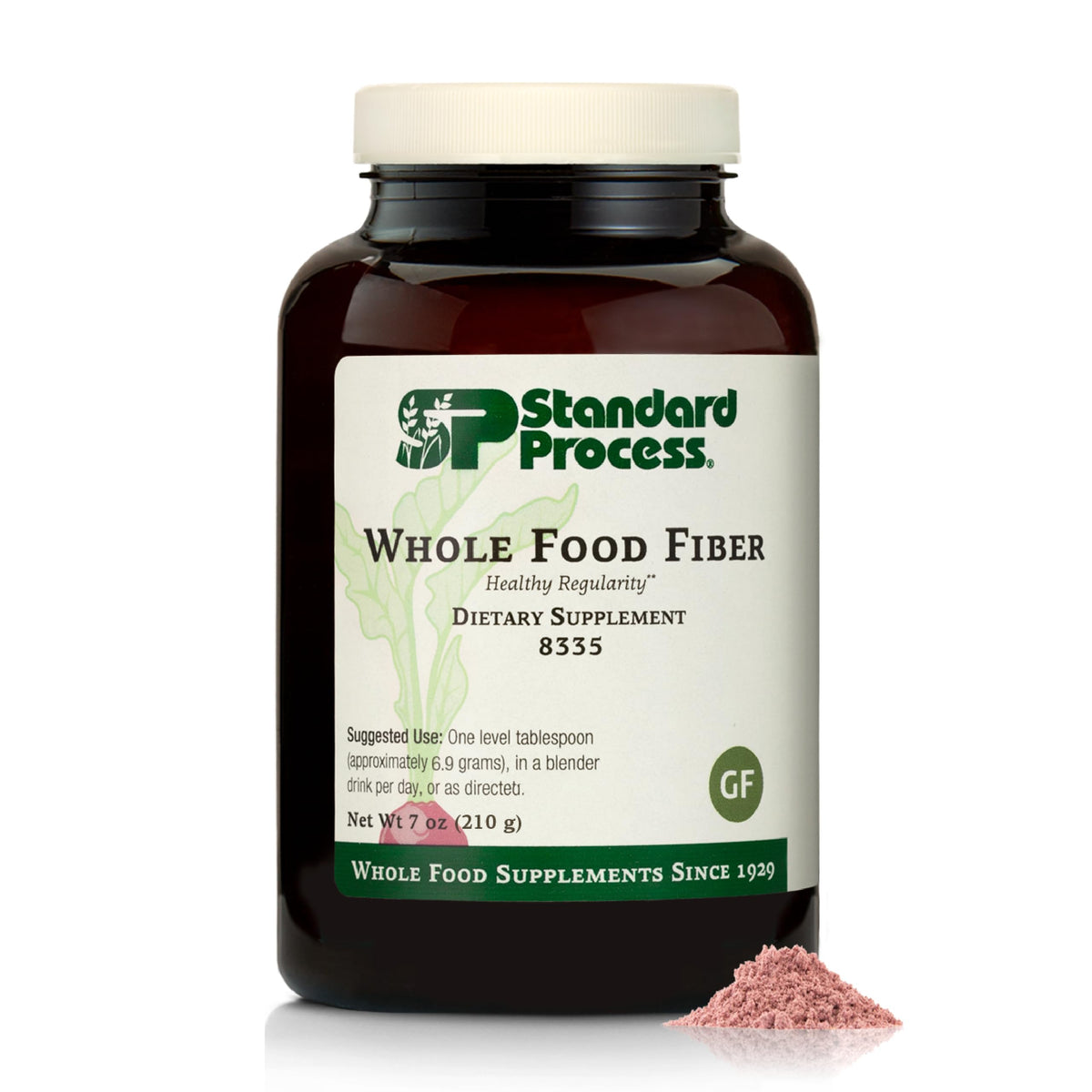 Standard Process Whole Food Fiber bottle label highlights ingredients and benefits.