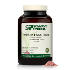 Standard Process Whole Food Fiber bottle label highlights ingredients and benefits.