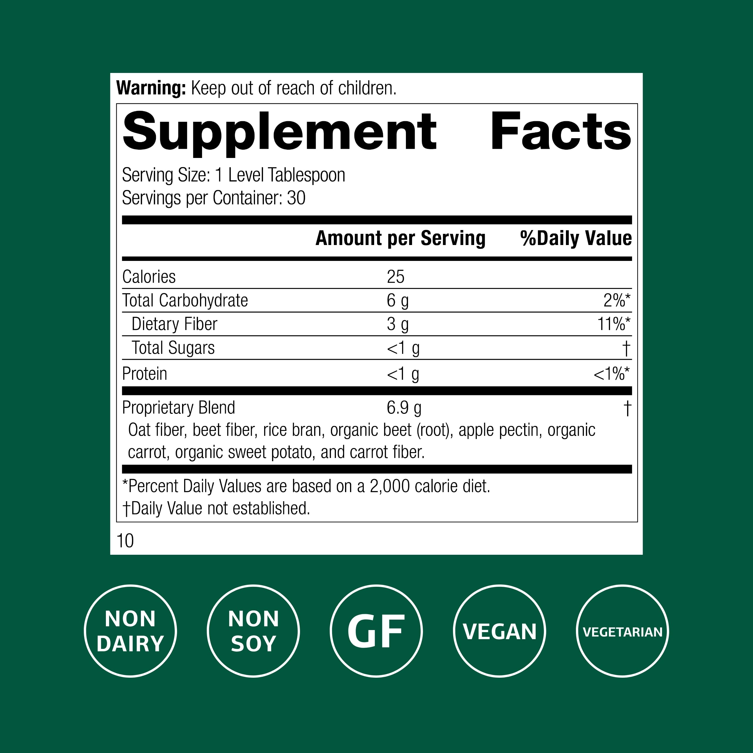 Standard Process Whole Food Fiber scoop shows serving size for daily gut support.