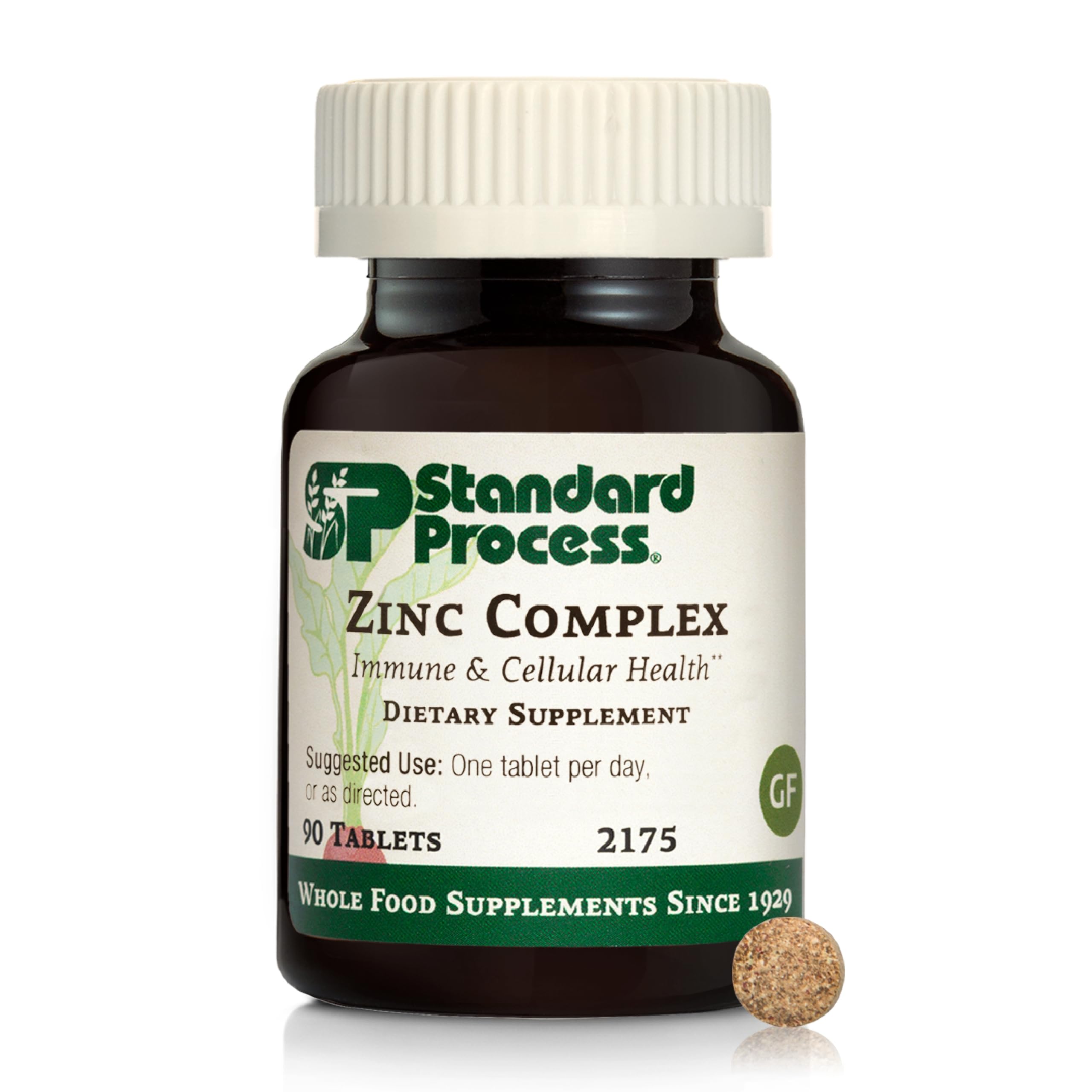 Standard Process Zinc Complex bottle view highlighting immune support potential.