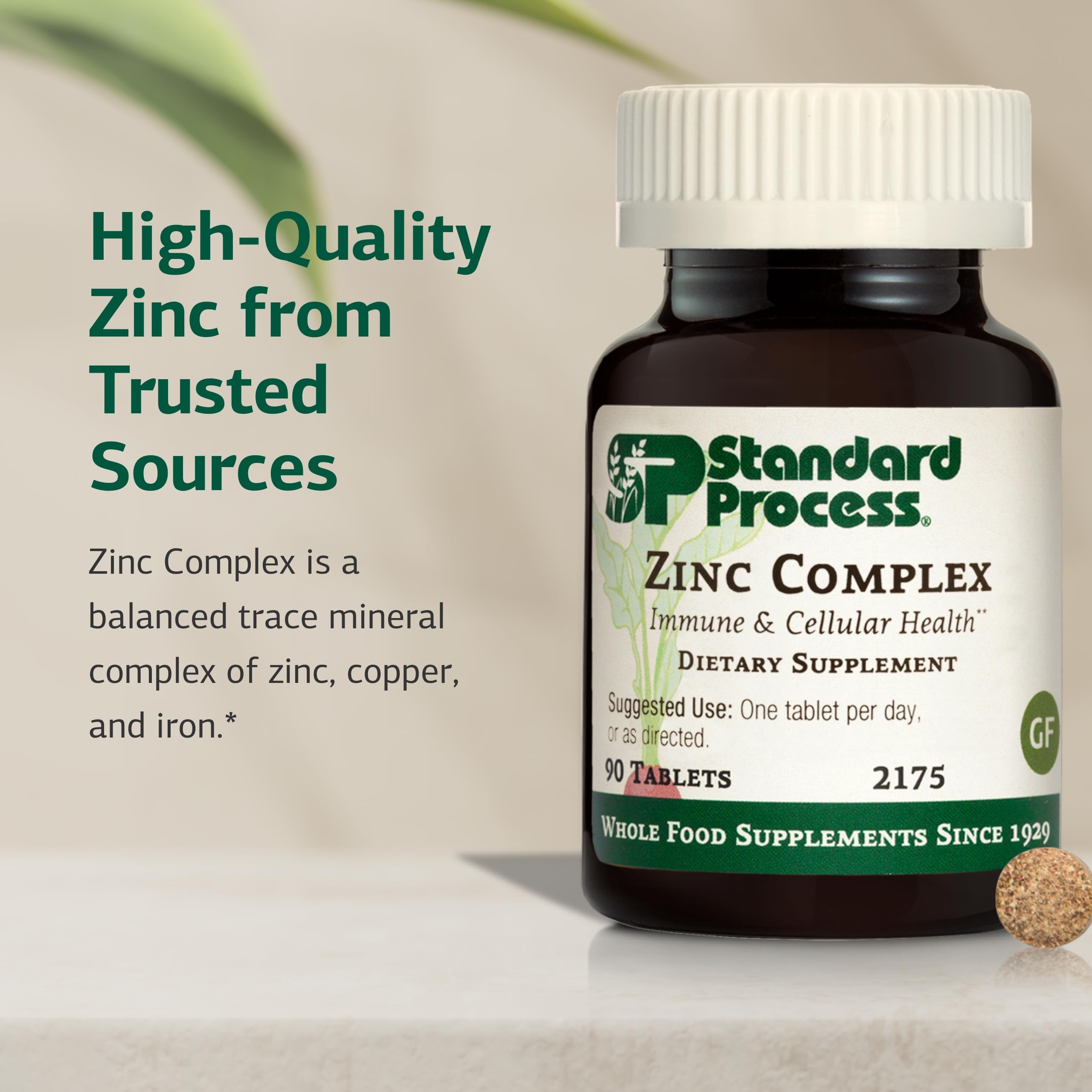 Standard Process Zinc Complex ingredients spotlight showing zinc, copper, iron synergy.