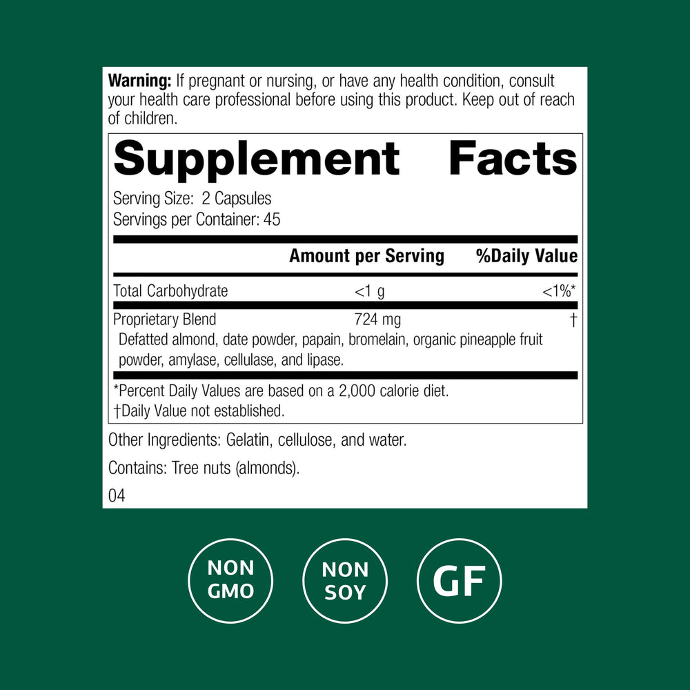 Zymex II capsules ready for gluten-free, non-soy digestive support