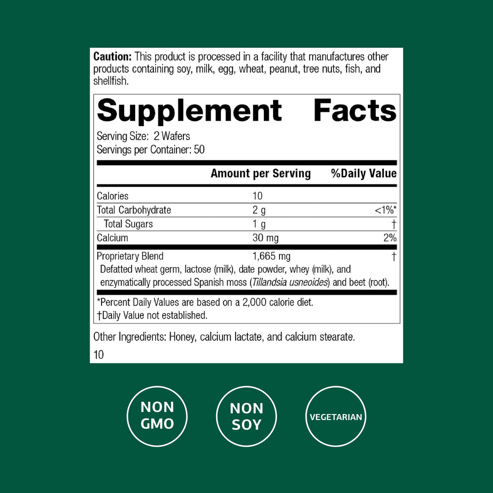 Standard Process Zymex Wafers packaging back, full ingredient overview for informed use.