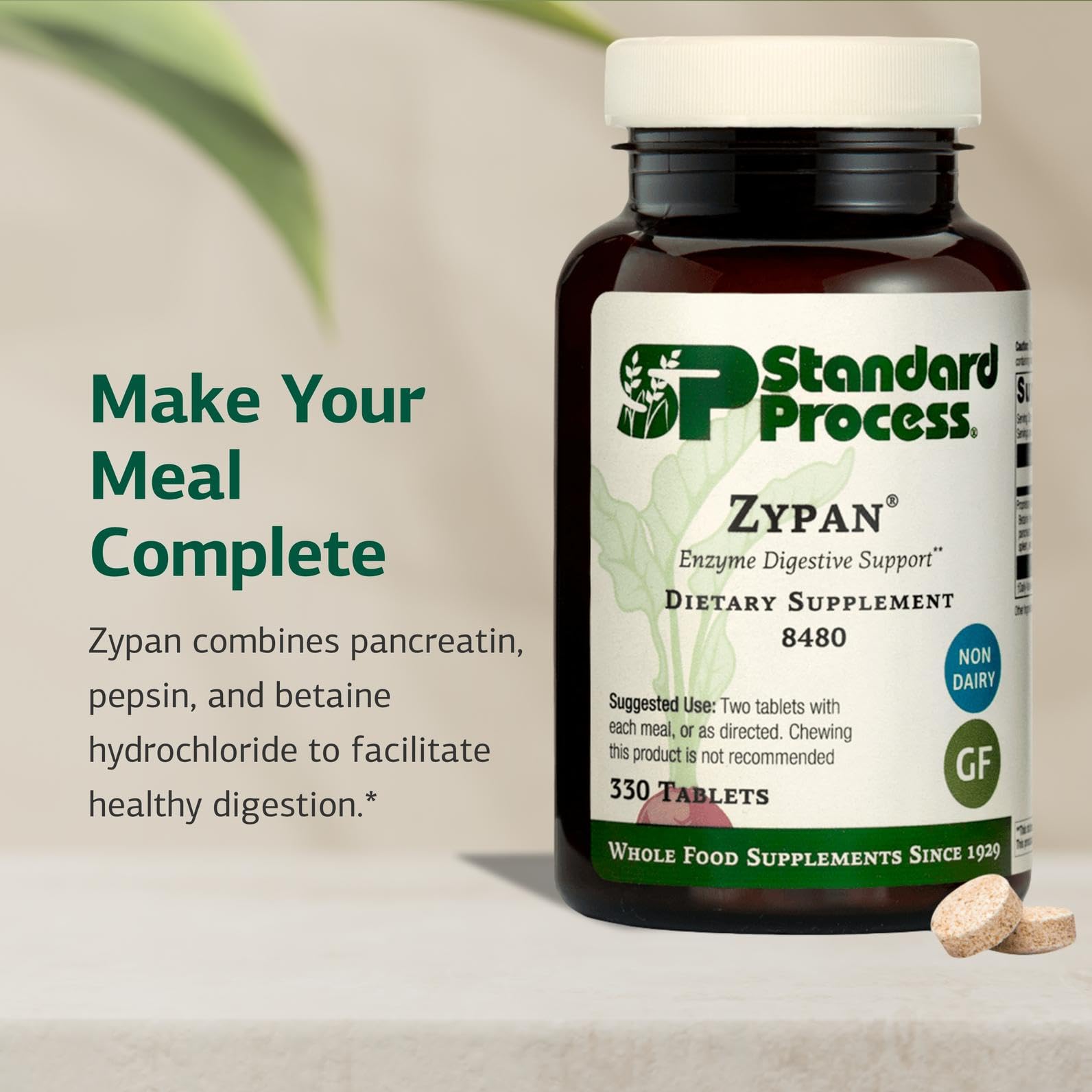 Standard Process Zypan label front communicates gluten-free, dairy-free and soy-free options.