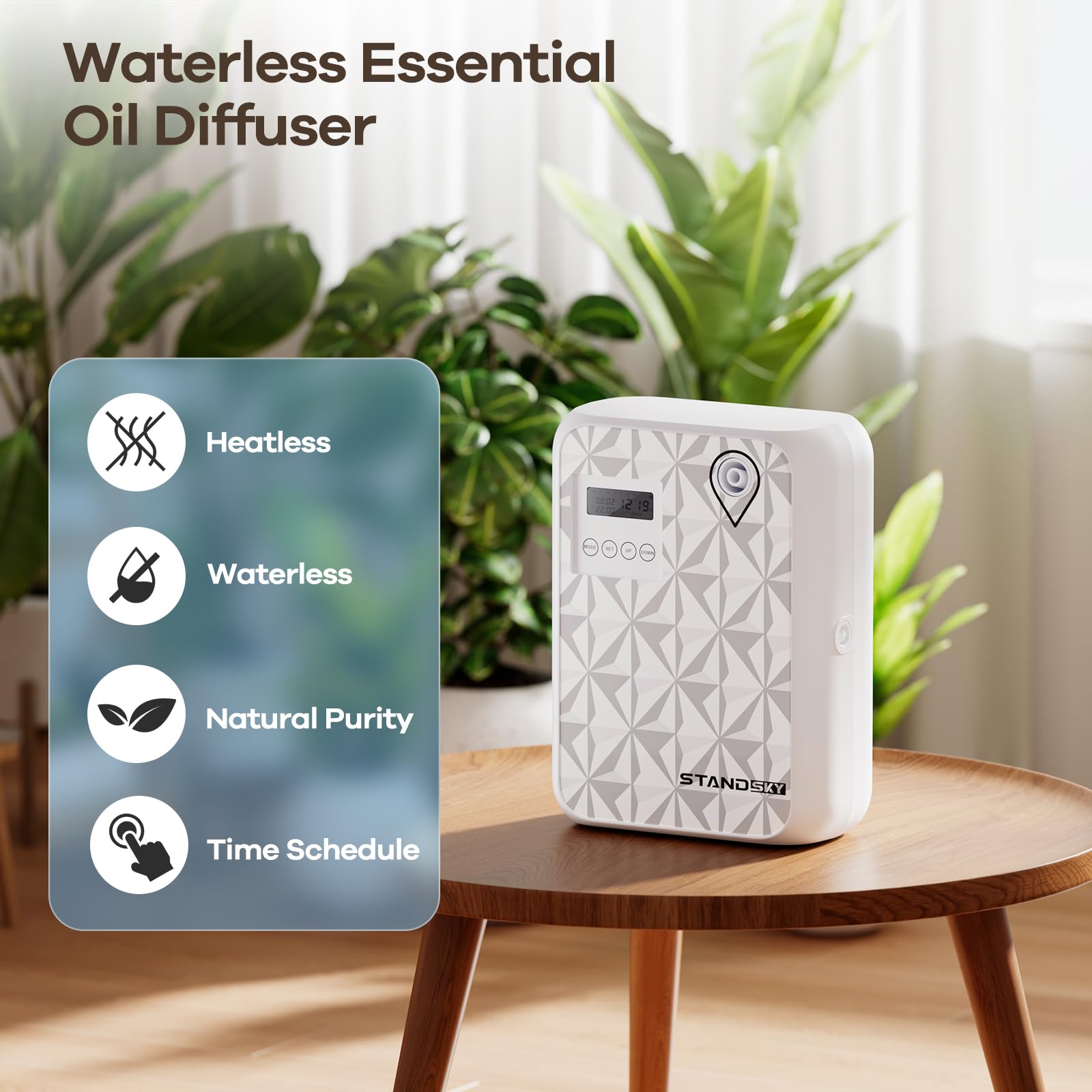 StandSky waterless diffuser in hotel-scene setup conveys premium ambiance.