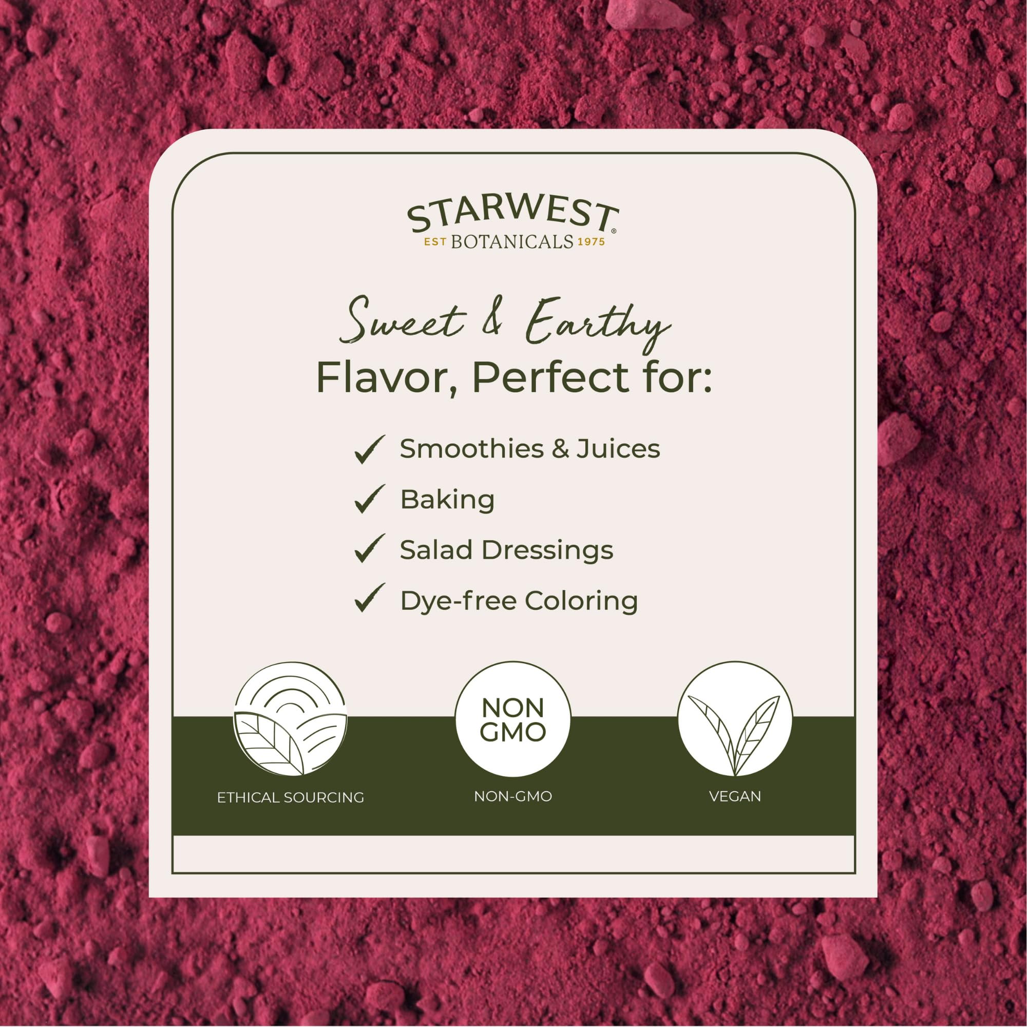 Starwest Botanicals beet root powder in a smoothie, showing rich earthy color.