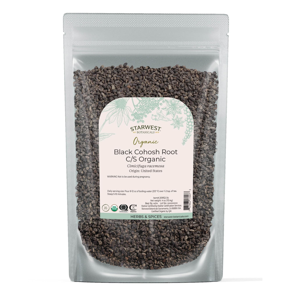 Starwest Botanicals Black Cohosh root cut and sifted in a bag for tea blends.
