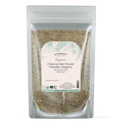 Starwest Botanicals chamomile powder pouch shows resealable packaging for freshness and easy storage.