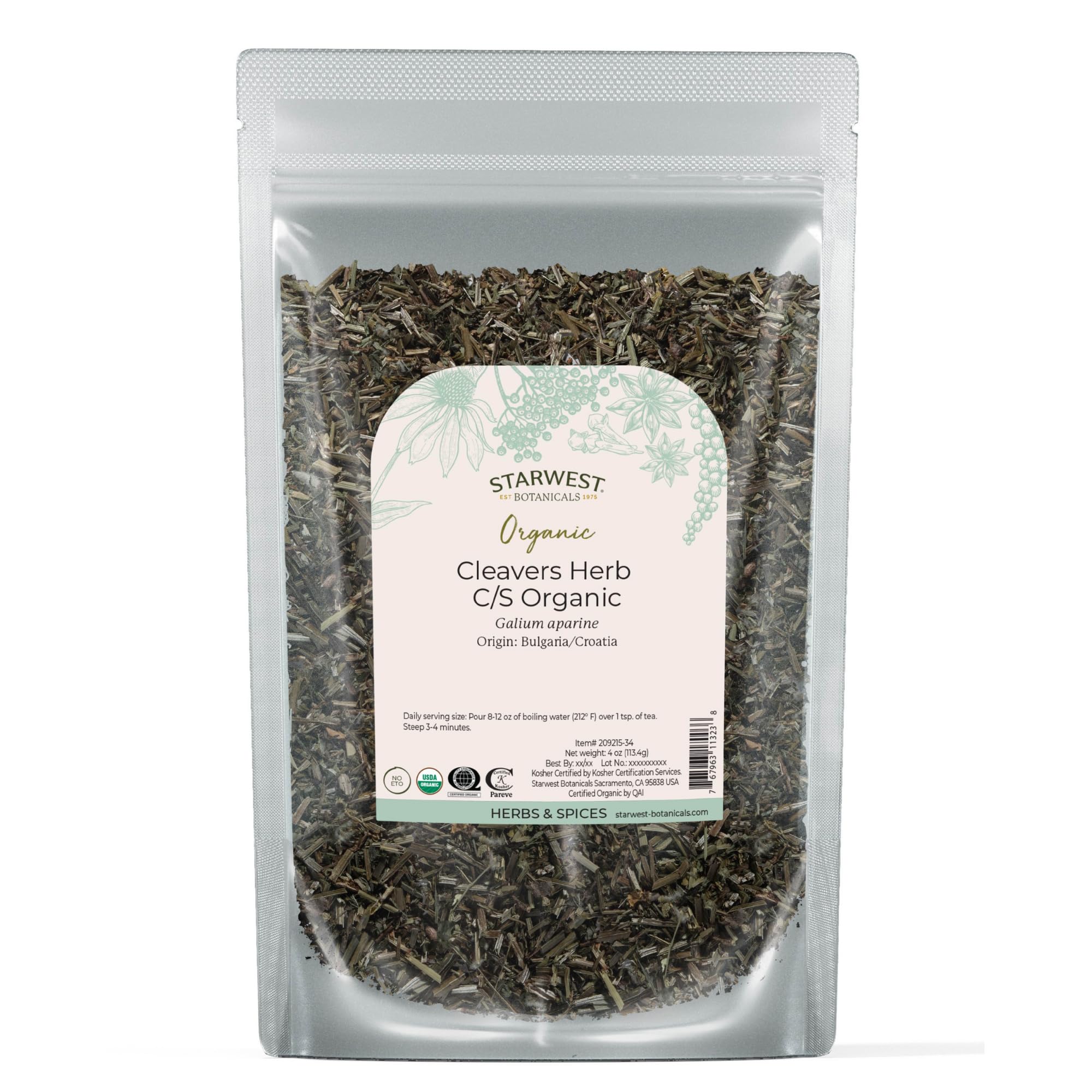 Starwest Botanicals Cleavers Herb dried leaf for tea and blends with a bright grassy aroma