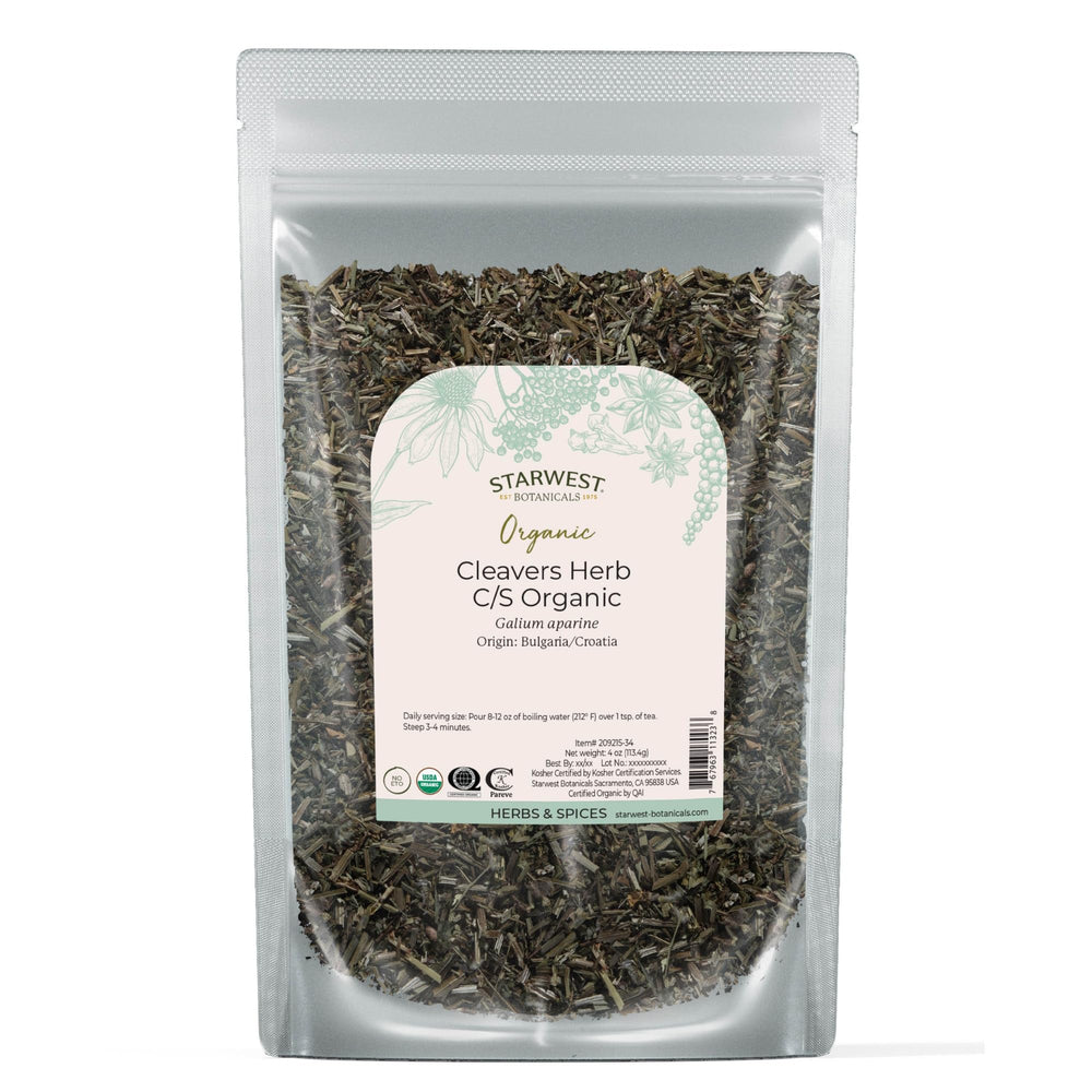 Starwest Botanicals Cleavers Herb dried leaf for tea and blends with a bright grassy aroma