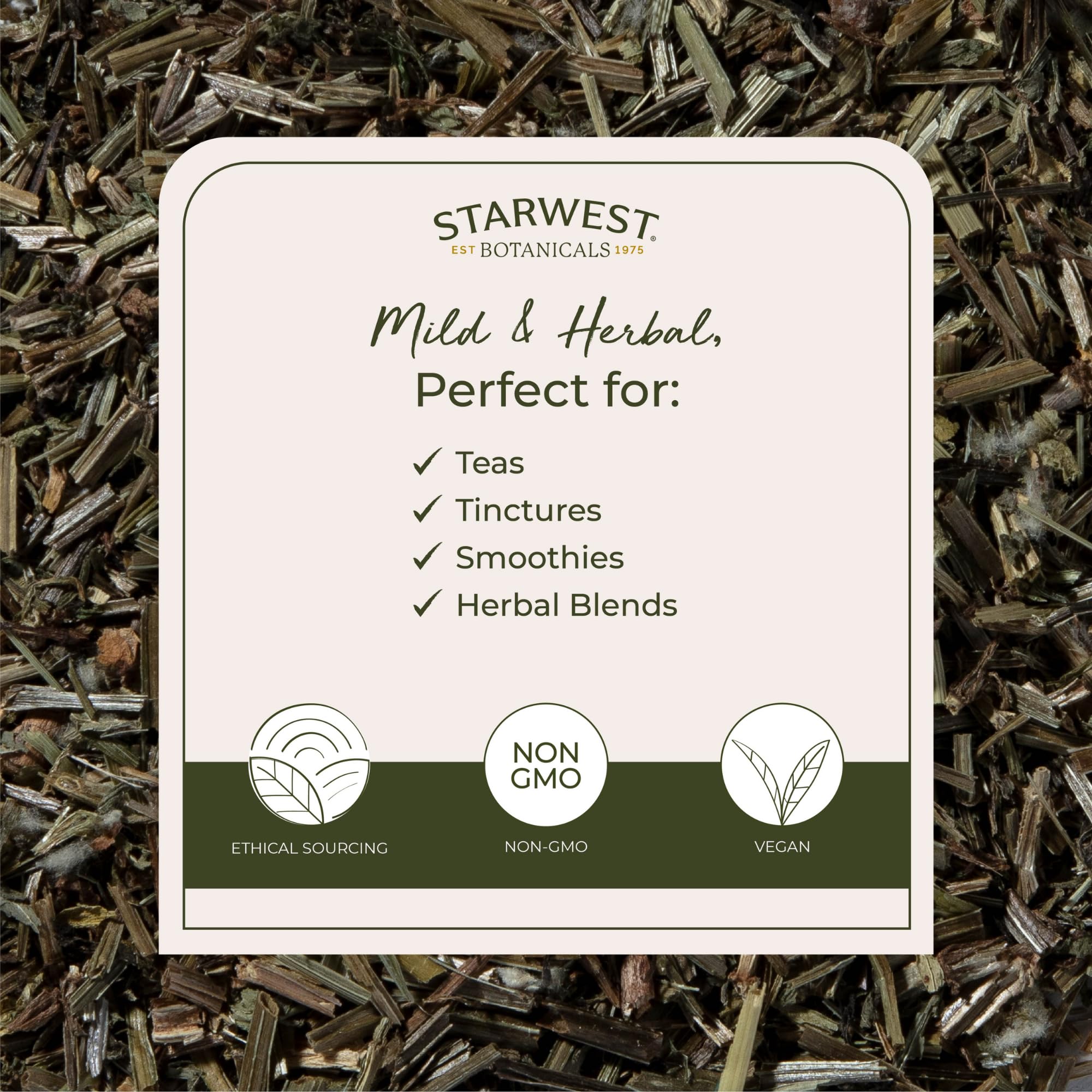 Starwest Botanicals Cleavers Herb in cup, elevating herbal tea with fresh aroma