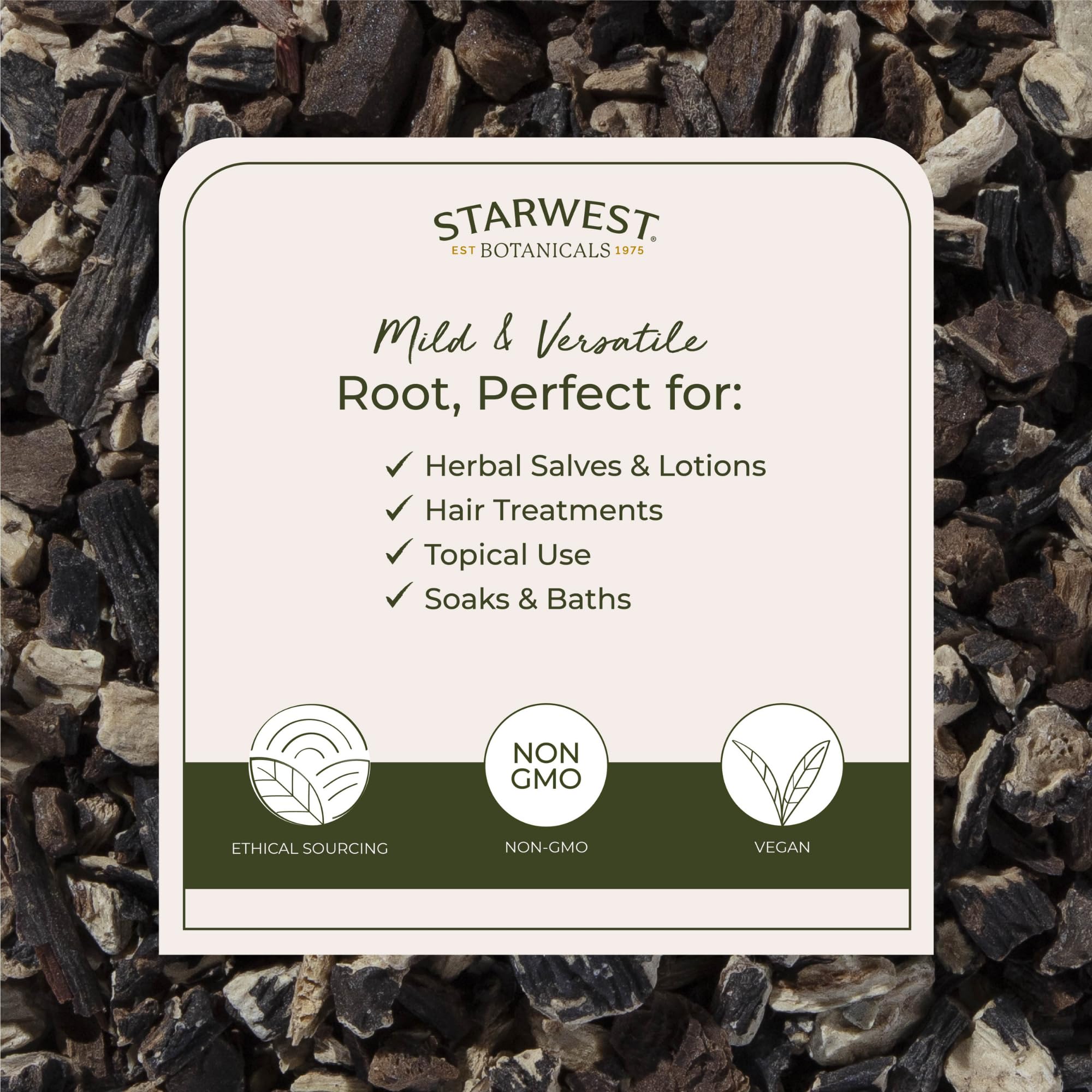 Starwest Botanicals organic and kosher label on comfrey root package.